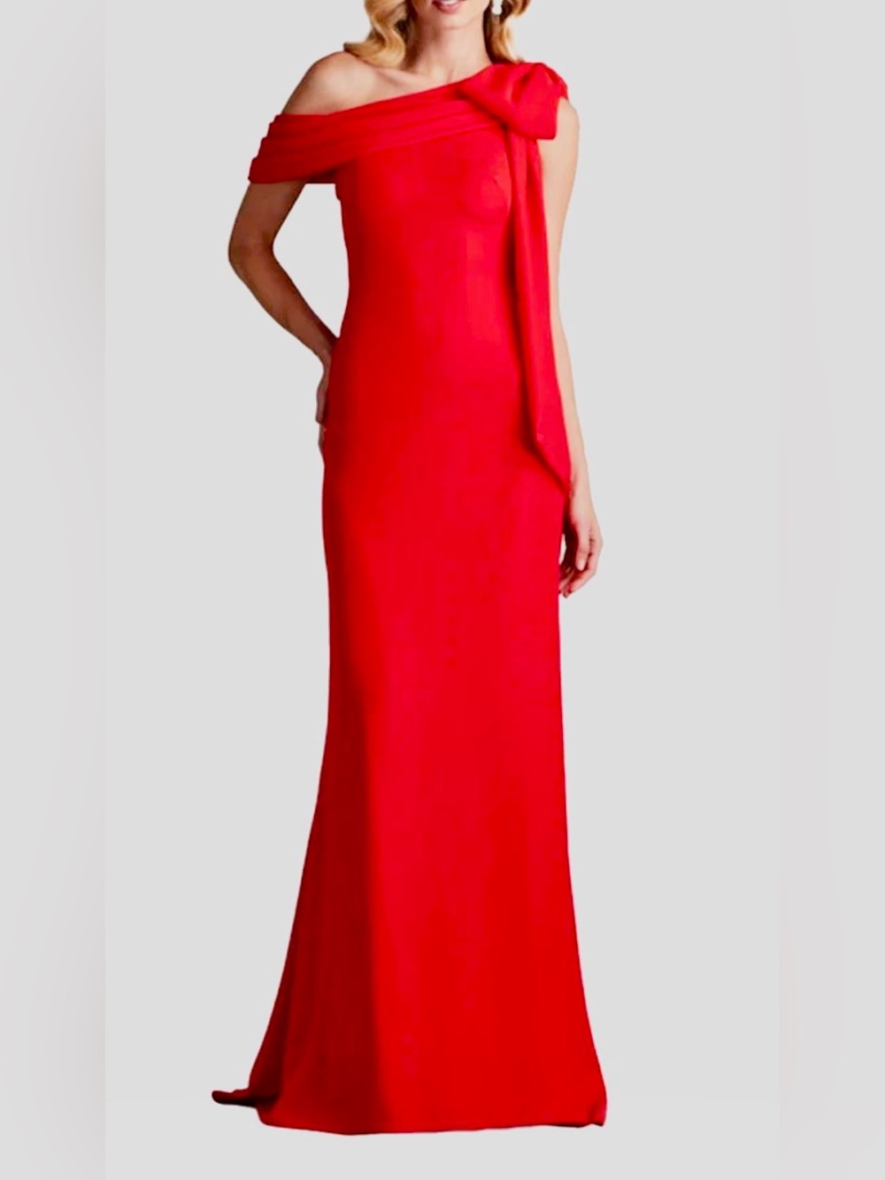 Cassia Tadashi Shoji Red One-Shoulder with Bow Gown Size 10